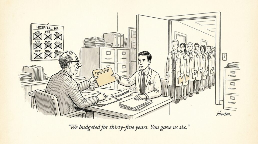 Physicians Exit Nine Years Earlier, Reshaping Supply